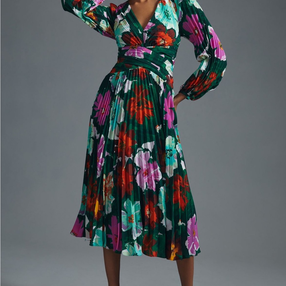 Anthropologie Green and Pink Floral Maxi Dress - Picture 4 of 5